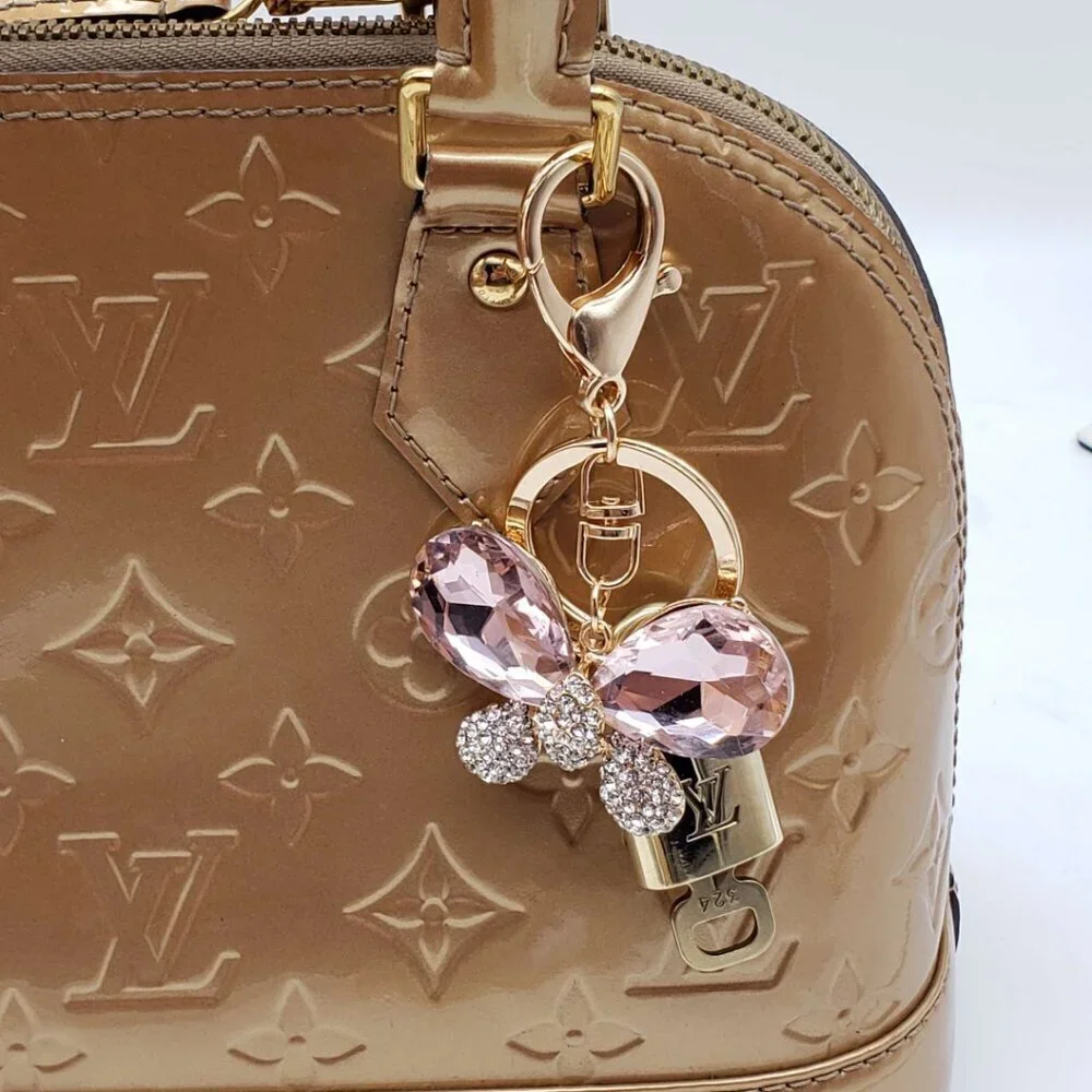 LV Gold Padlock Authentic 🔑 Luxury Bag Charm w/ Unbranded Buttefly Keychain